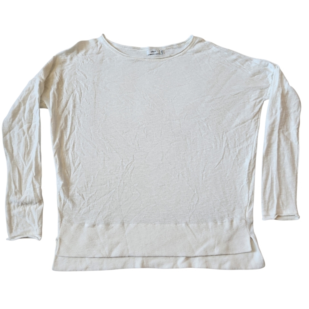 Vince. White Cotton Roll Neck Long Sleeve Shirt Sz S